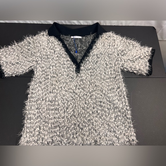 ZARA eyelash knit cropped top black and white in size small. NEW - Picture 2 of 5